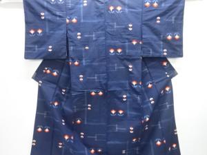 草花模様織り出し手織り紬着物